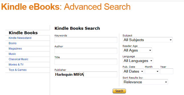 Amazon Advanced Search screen